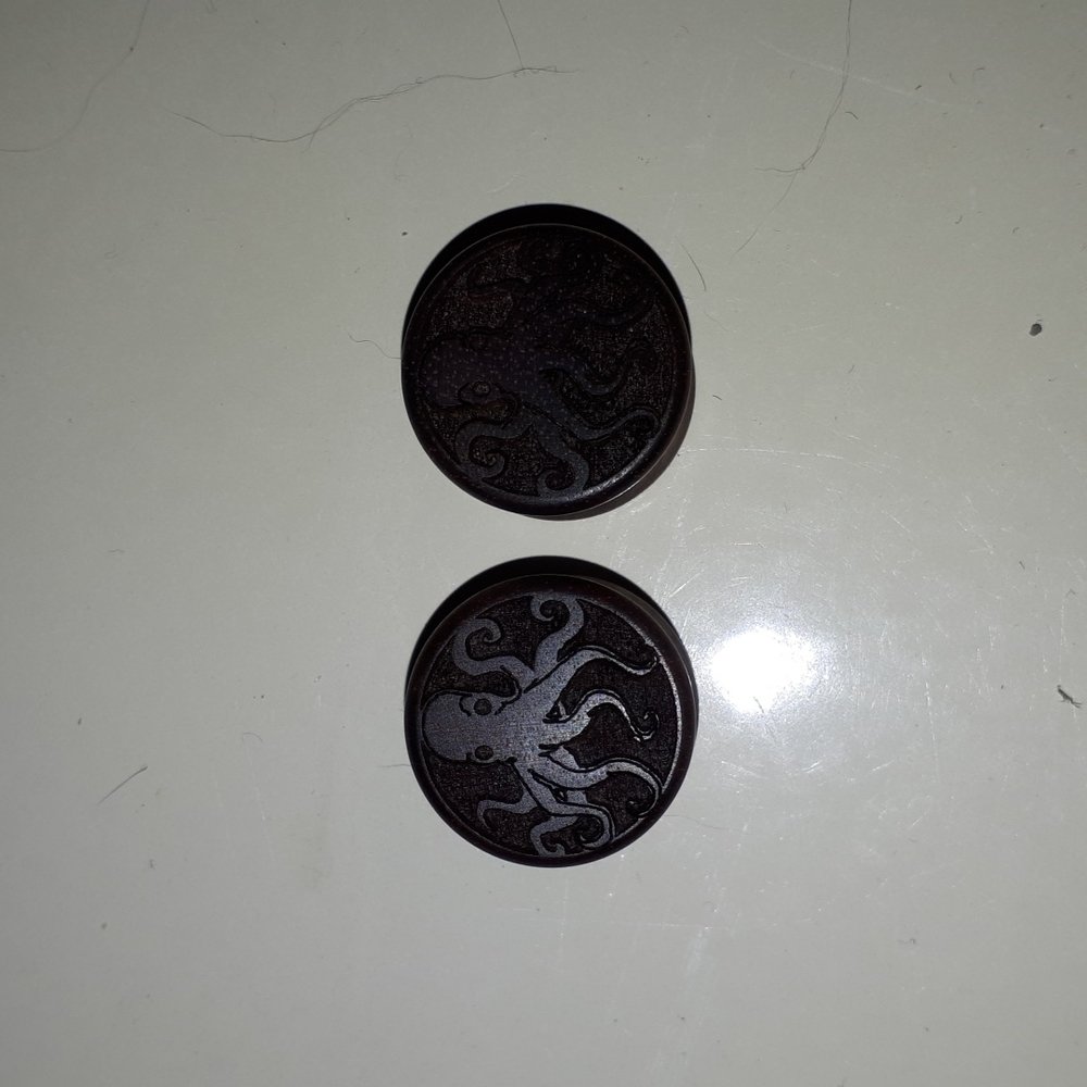 3/4" double flared wood carved octopus plugs
